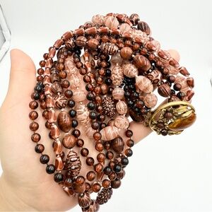 SELINI 5-Strand Coral Resin Bead Necklace with Ornate Bejewelled Clasp